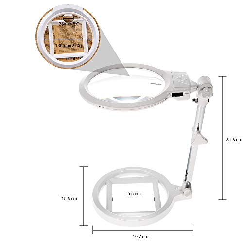 Lechnical Lupa multifuncional dobrável 130 mm 2,5 x 25 mm 5 x com 2 luzes LED, balança de medição, m