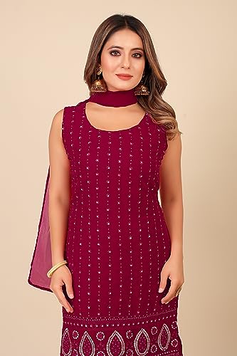 Image of TILKI FASHION Women's Embrodery Work Kurti With Sharara And Dupatta Set
