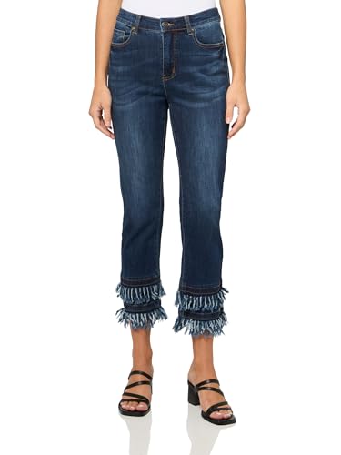 John Mark Crop cinco bolsos com bainha de franja dupla, Índigo escuro, 48