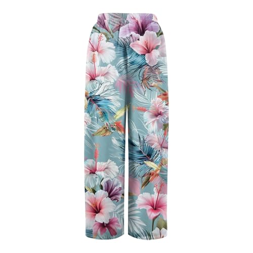 Palazzo Pants for Women Casual High Waist Wide Leg Pant Summer Floral Lounge Beach Trousers with Pocket2