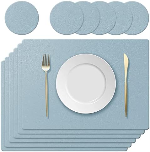 KERYCHIN Washable Silicone Placemat and Coaster, Heat Resistant 220 °C, Non-Slip and Waterproof, Easy to Clean for Dining Room, Kitchen, Hotel, 40 x 30 cm, 8 Pieces, Light Grey