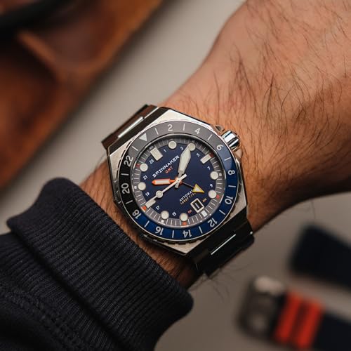 Image of Spinnaker Dumas Men's Automatic GMT Dive Watch - Seiko NH34 Movement, 44mm Stainless Steel Case, Water Resistant 300m, Stainless Steel Bracelet, SP-5119