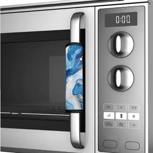 Image of Refrigerator Door Handle Covers Pack of 6 Water-Resistant Appliance Protector Door Cloth Keep Handles Clean from Smudges, Fingertips, Stains, Easy Installation, Blue Marble Gold