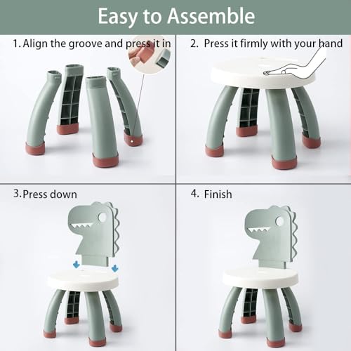 كرسي للاطفال الصغار من تزويق، كراسي نشاط للاطفال الصغار متينة وخفيفة الوزن، مقعد خلفي لرياض الاطفال بتصميم ديناصور للاولاد والبنات، مقعد مضاد للانزلاق للقراءة والتعلم (اخضر)