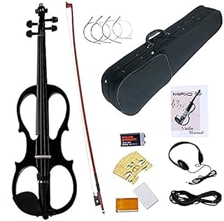 Electric/Silent Violin Full Size 4/4, MIRIO Black Electric Violin, Solid Wood Metallic Electric Fiddle with Ebony Fittings for Christmas gift