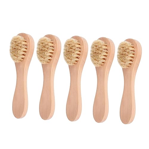 Gatuida 5pcs Facial Cleansing Brush Wash Brush Wooden Handle Deep Scrubber for Manual Facial Cleansing