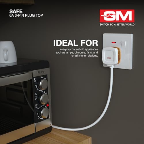 Image of GM 6A 3-Pin Plug Top, Heavy Duty Electrical Plug, Shock Resistant Durable Build, Compact Lightweight Design, Easy Assembly, Standard Indian Socket Compatible, Safe & Reliable Power Solution