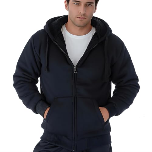 Image of MINANUO Zip Up Hoodie Men Warm Heavyweight Sherpa Lined Fleece Hoody Jacket Winter Coats