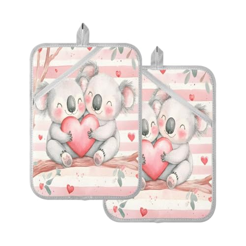 JUMBEAR Love Koala - Juego de soportes para ollas con bolsillo para cocina, resistentes al calor, manoplas de horno, almohadillas calientes, salvamanteles para hornear, cocinar, 7 x 9 pulgadas