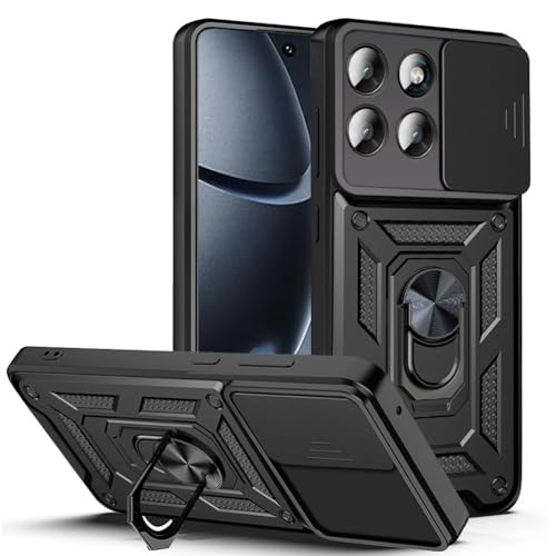 Image of Shockproof Back Case Cover for Moto G67 Power 5G, Shockproof Moto G67 Power Back Cover, Ring Case with Kickstand and Camera Protection Shutter - Black