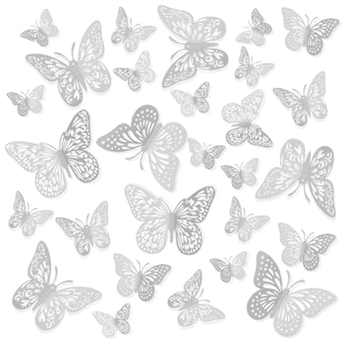Quystetes Lot de 48 décorations en forme de papillon, 3 styles et 3 tailles chacune, décoration murale et de gâteau, accessoires 3D argentés