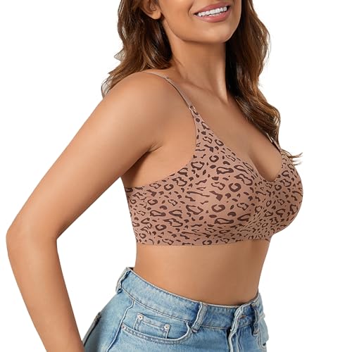 Image of DEANGELMON V Neck Bra Padded Seamless Adjustable Straps Bralettes Everyday Basic Sleeping Bras Multiple Pack