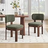 DAYALANE Farmhouse Green Dining Chairs Set of 2, Modern Upholstered Linen Kitchen & Dining Room Chairs, Walnut Wooden Frame, Comfy Accent Reading Armless Side Chair with Mid Back, Green