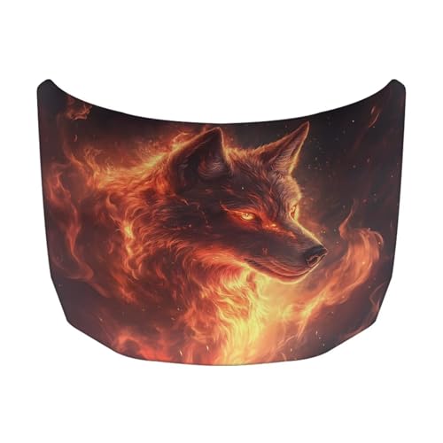 Image of Flame Wolf Design Car Hood Cover Polyester,Engine Protection Cover,Elastic Fabrics Can be Washed,Car Bonnet Banne