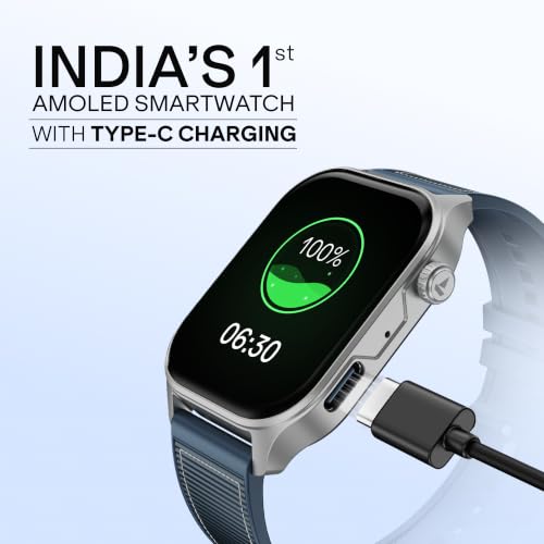 Image of boAt Ultima Vogue 2, India's First AMOLED Type-C Smartwatch, 1.96 inch Display, 1000 nits Brightness, Metal Body w /Premium Straps, 10-Days Battery Life, Smartwatch for Men & Women (Deep Blue)