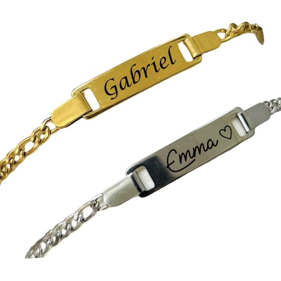 bracelet chaine gourmette personnalisé - -gravure-pendentif plaque or ou argent acier inoxydable -cadeau nouveau né bébé fille garçon - réglable de 12 à...