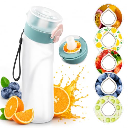 Air Botella ABBISENSE™ sin BPA Botella Tritan 750 ml | 6 cápsulas pods de sabores frutales INCLUIDAS | Tapa antifugas y pajita ergonómica, ideal para adultos y niños | Agua sin azúcar