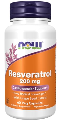NOW Foods Supplements, Natural Resveratrol 200 mg with Red Wine Extract, 60 Veg Capsules