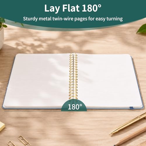 Image of Spiral Notebook - 7.24 inch x 10 inch College Ruled Journal with Inner Pockets and 180 Pages, PU Leather Cover Business Journal, Twin-Wire Binding Notebook Perfect for Office & Home School Supplies Green
