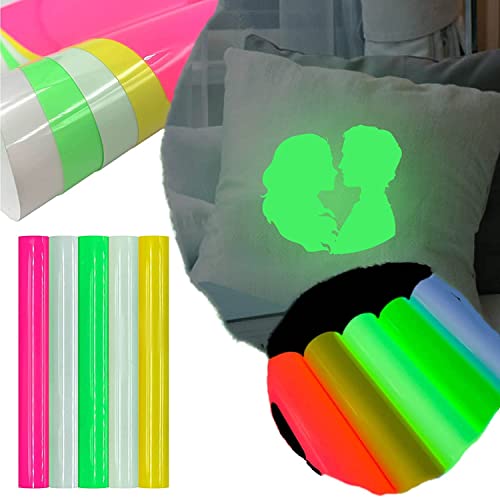 Glitter Glow in The Dark Heat Transfer Vinyl Luminous Vinyl Heat Thermal Transfer Iron On DIY Garment Film Silhouette Paper Fabric, DIY Design for T-Shirt Works (A, 30x25cm)