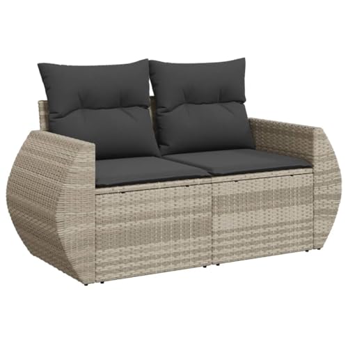 vidaXL Sofá de Jardín de 2 Plazas con Cojines, Sillón de Exterior, Sofá Modular, Asiento para Patio Terraza Balcón, Ratán Sintético Gris Claro