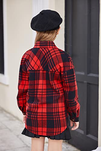 Girls Long Sleeve Flannel Shirts Button Down Plaid Shacket Jacket Casual Collared Shirt Blouses Tops with Pocket4