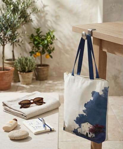 Image of Canvas Tote Bag with Zipper for Women| Inside Pocket | Cotton College Shoulder Bag | Stylish Travel Sling & Handbag for Daily Use | Cotton Canvas Fabric