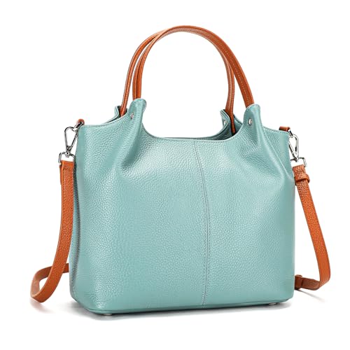 Genuine Leather Women Handbags and Purses Designer Medium Tote Bag Fashion Shoulder Crossbody Satchel Hobo Bag (blue)