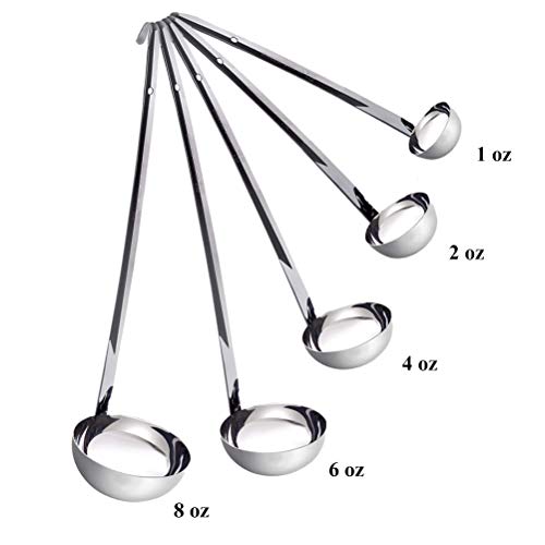 5Pcs Soup Ladle and Ladle Spoon,Odowalker Stainless Steel Hooked Handle Ladle with Pouring Rim for Kitchen Cooking Soup Sauce (1oz, 2oz, 4oz, 6oz, 8oz) - Thumbnail 4