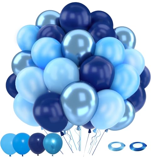 Blue Balloons Set 50 pcs 12 inch Metallic Navy Blue Pastel Light Blue Latex Balloons Kit for Happy Birthday Baby Shower Wedding Party Decorations for Men Boy