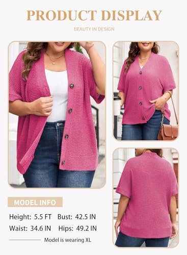 Image of Eytino Womens Plus Size Tops Casual V Neck Short Sleeve Waffle Knit Button Down Shirts(1X-5X)