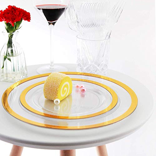 Supernal B07VF53942 120Pcs Plastic Gold Plates Clear Plastic Plates With Unique Design Disposable Plates Heavy Duty Includes: 60 Durable Dinner Plates 10.25 Inch And 60 Dessert Plates 7.5", Supernal thumb #4