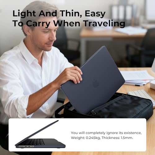 Image of EooCoo Case Compatible with MacBook Pro 14 inch M5 2026-2021 M4 M3 M2 M1 Pro /Max Chip, Official Color-Matched Armor, Frosted Hard Shell Case with Keyboard Cover, Screen Protector - Matte Midnight Blue
