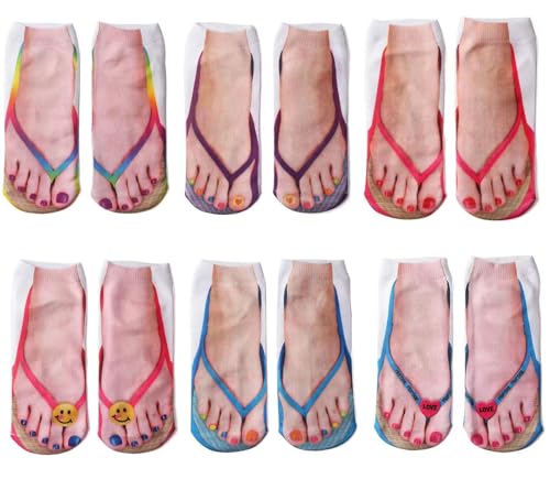 4/6 Pairs Flip Flop Socks Women Funny Slipper Socks Manicure Print Men Novelty Crazy Socks Halloween Christmas Gifts 6-9