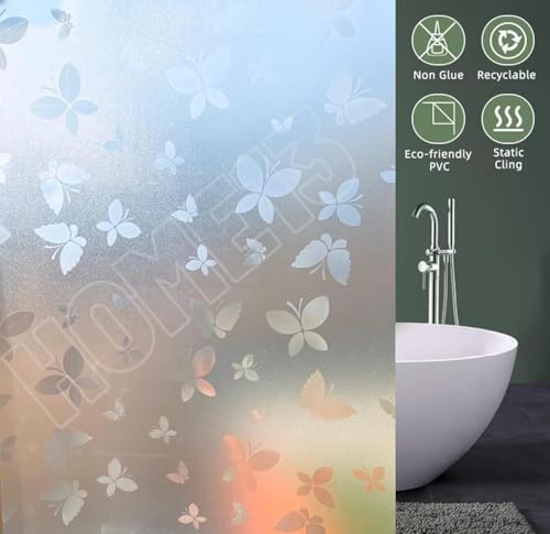 Image of HOME13 Frosted Glass Film Window Privacy Film Decoartive Window Film Heat Control Glass Sticker for Home & Office (24 x 96 Inch, Butterfly)