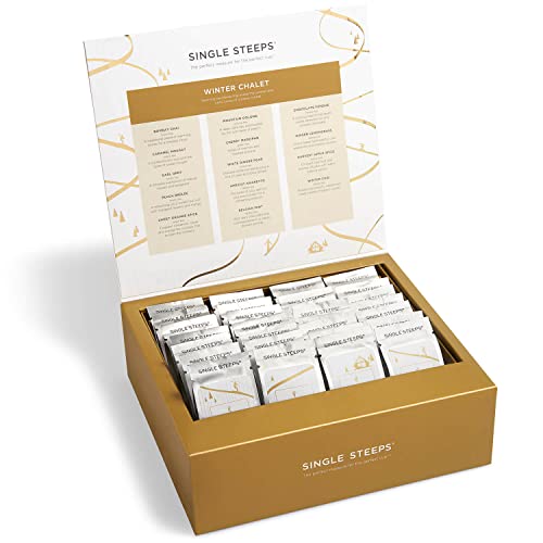 Image of Tea Forte Single Steeps Loose Leaf Tea Sampler Tea Chest, Assorted Variety Tea Box, 28 Single Serve Pouches, Winter Chalet Tea