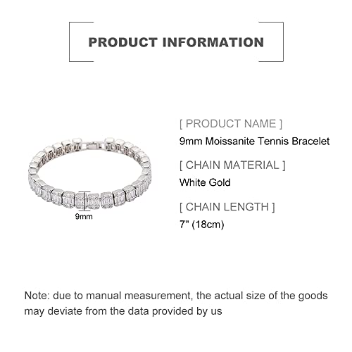 9mm Round Cut Moissanite Tennis Bracelet in 18K Gold,Dainty Rectangle Shape Nature Crystal Tennis Chain Bracelet,Luxury Jewelry Gift for Men2