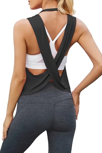 Bestisun Women Backless Workout Shirts Athletic Crop Tank Tops Open Back Gym Clothes