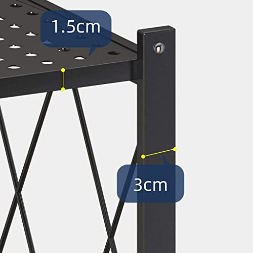 منظم معدني بسلك متعدد الارفف قابل للطي للمطبخ - عجلات 4 بوصة - 5 ارفف، أسود