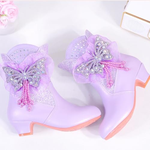 Girls Glitter Cowgirl Boots Princess Fur Lined Winter Snow Boots Formal Sparkly Cowboy Dress Boots for Party Birthday Horse Riding3