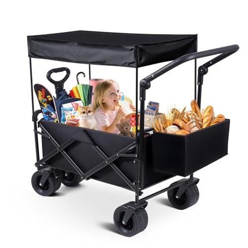 SAFONUS Carrito Plegable con Ruedas 360° Tipo Tanque con Freno, carriola Doble,Capota y Cesta de Tela, Carga hasta 150 kg,...