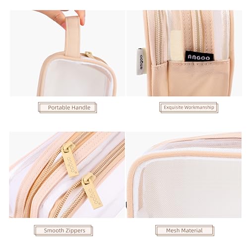 Image of Oyachic Clear Pencil Case,Grid Mesh Pencil Pouch,Pencil Bags with Double Zipper,Transparent Pencil Box for Aduts