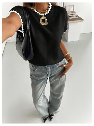 Image of SOLY HUX Women's Short Sleeve Sweater 3D Floral Sweaters Pullover Tank Tops Knit Vest Trendy Fashion Clothing