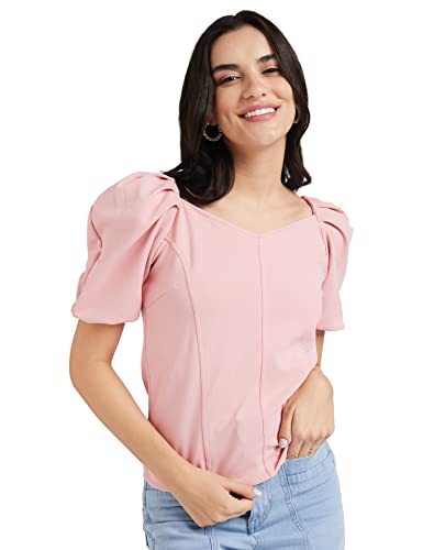 Image of Lymio Women's Crop Red Color V Neck Half Sleeve Polyester Solid Top