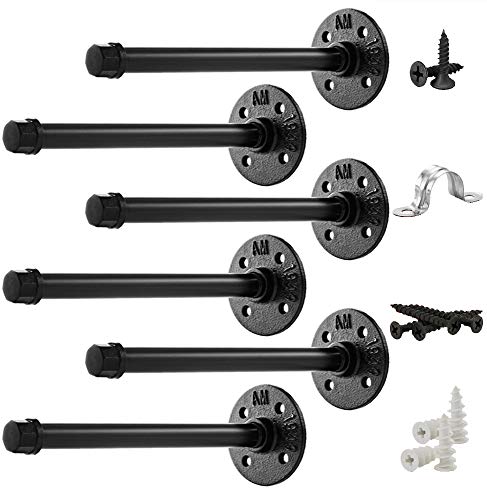 Pipe Bracket (6 pcs Black Steel) - Industrial DIY Pipe Shelf Bracket