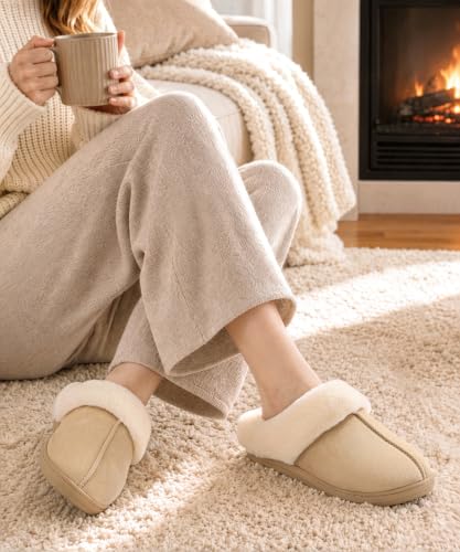 Image of Evshine Women's Memory Foam Fuzzy Slippers Cozy House Shoes | Wool-Like Faux Fur Lining, Non-Slip rubber sole, Warm Winter Slippers Indoor & Outdoor, Great Christmas Gift