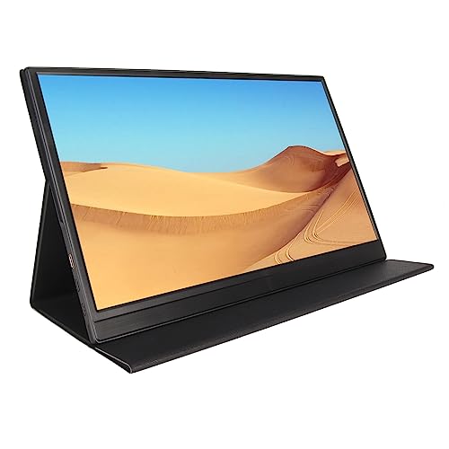 Tragbarer Monitor, 15,6 Zoll FHD 1080P IPS-Bildschirm, 178° Voller Betrachtungswinkel, Augenpflege, mit PU-Lederhülle, HDMI, Typ-C-Anschlüssen, für Telefon, PC, für PS4, für Xbox (EU-Stecker)