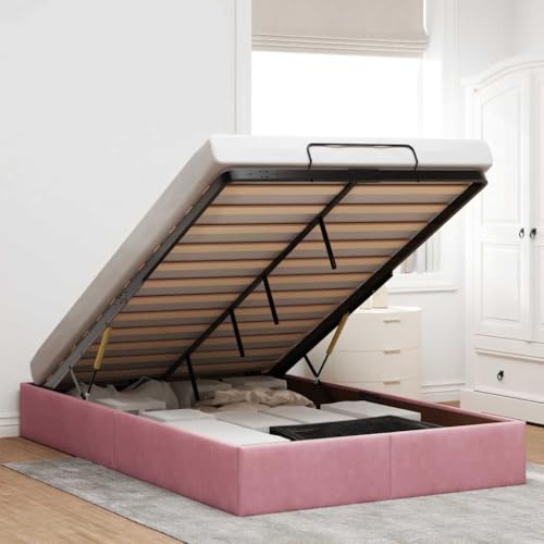 vidaXL Estructura Cama otomana sin colchón Terciopelo Rosa 120x200 cm, Estructura de Cama, Estructura de Cama otomana, Estructura de Cama con Almacenamiento Debajo de la Cama