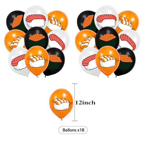 Image of Sushi Birthday Decoration Set, Cute Food Happy Birthday Banner, Party Supplies with Banner, Hanging Swirl, Balloon, Cake Topper, Cupcake Topper