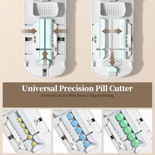 Image of Daviky Pill Cutter Splitter for Small & Tiny Pills, Dual Safety Blades | Adjustable Centering Slot, Precise 1 /2 1 /3 1 /4 Tablet Cutter, Built-in Storage, Portable & Senior-Friendly